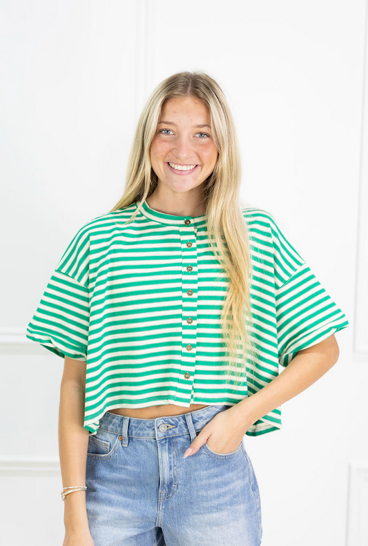 Striped Button Down Top Green