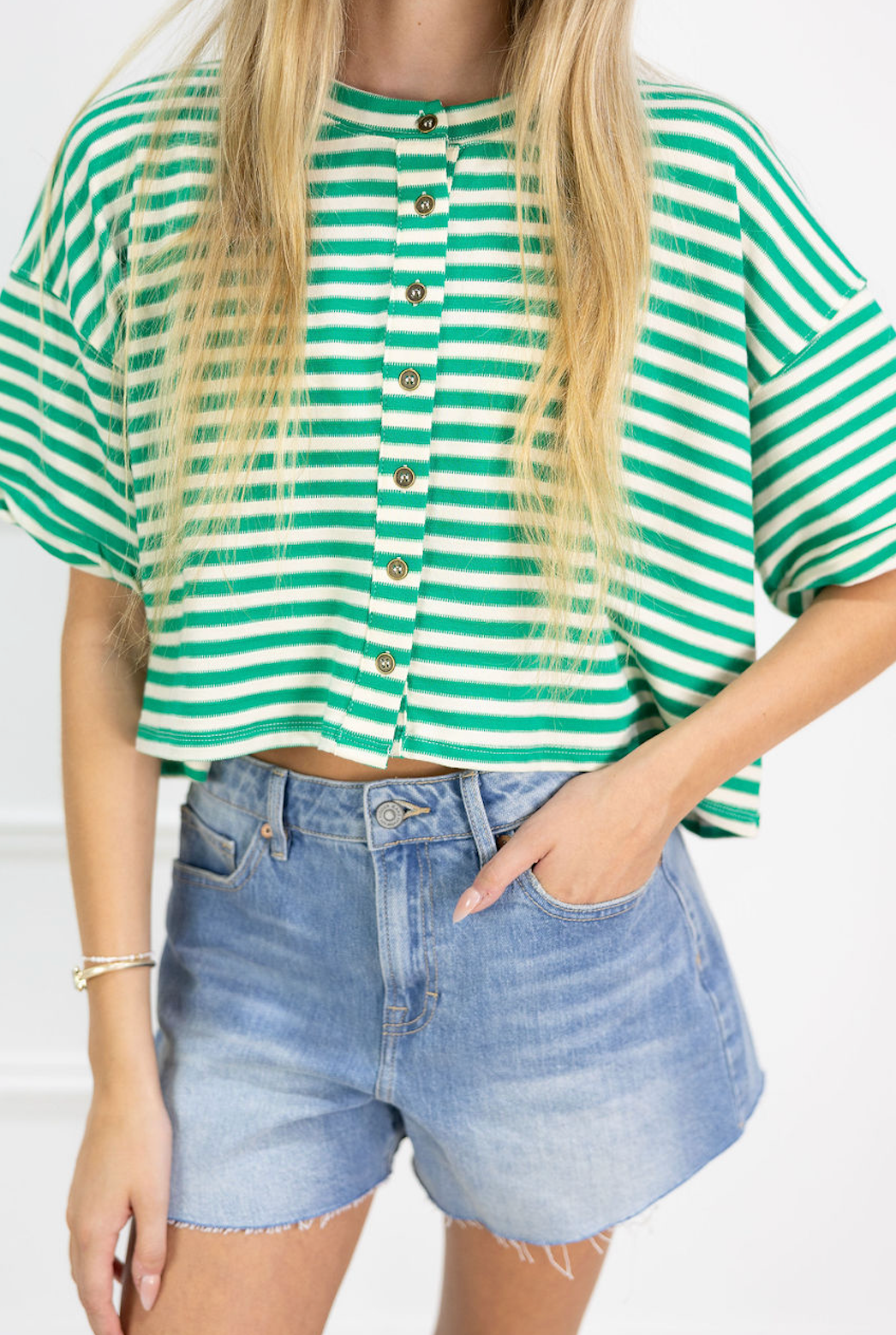 Striped Button Down Top Green