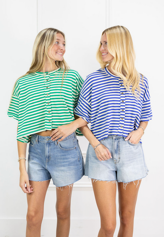 Striped Button Down Top Blue