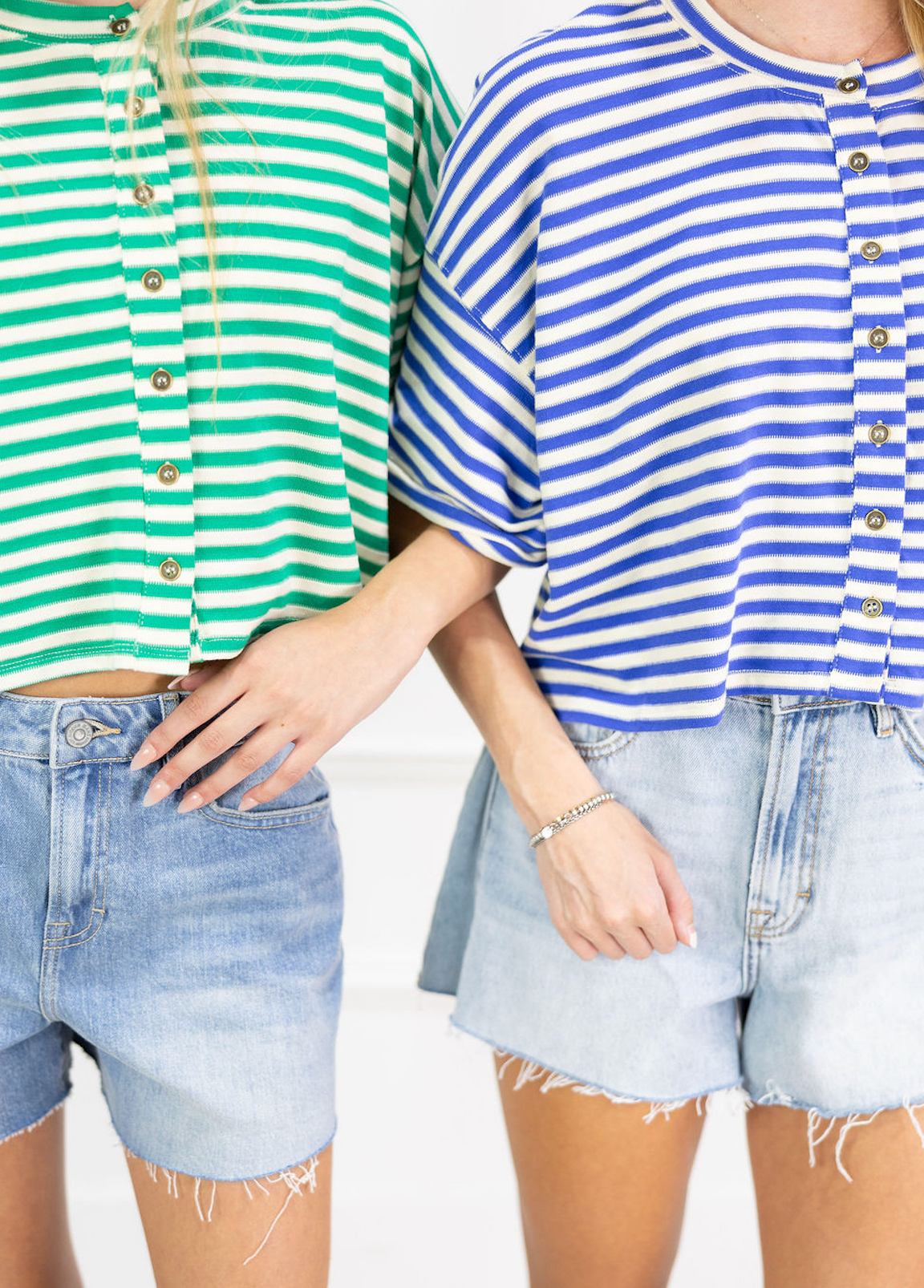 Striped Button Down Top Blue