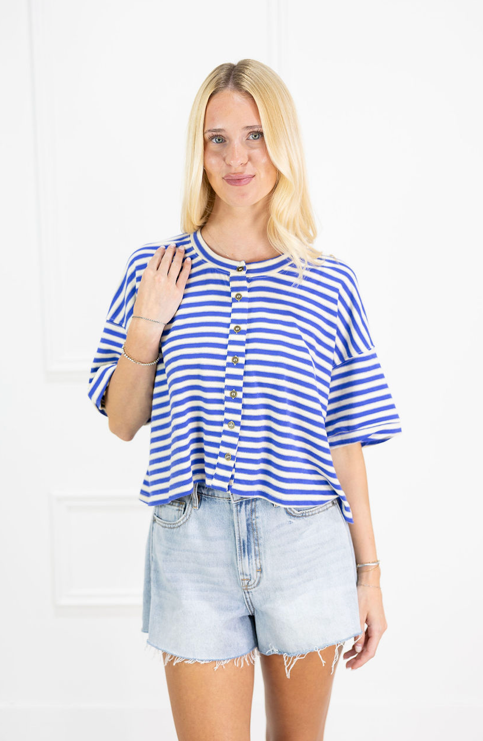 Striped Button Down Top Blue