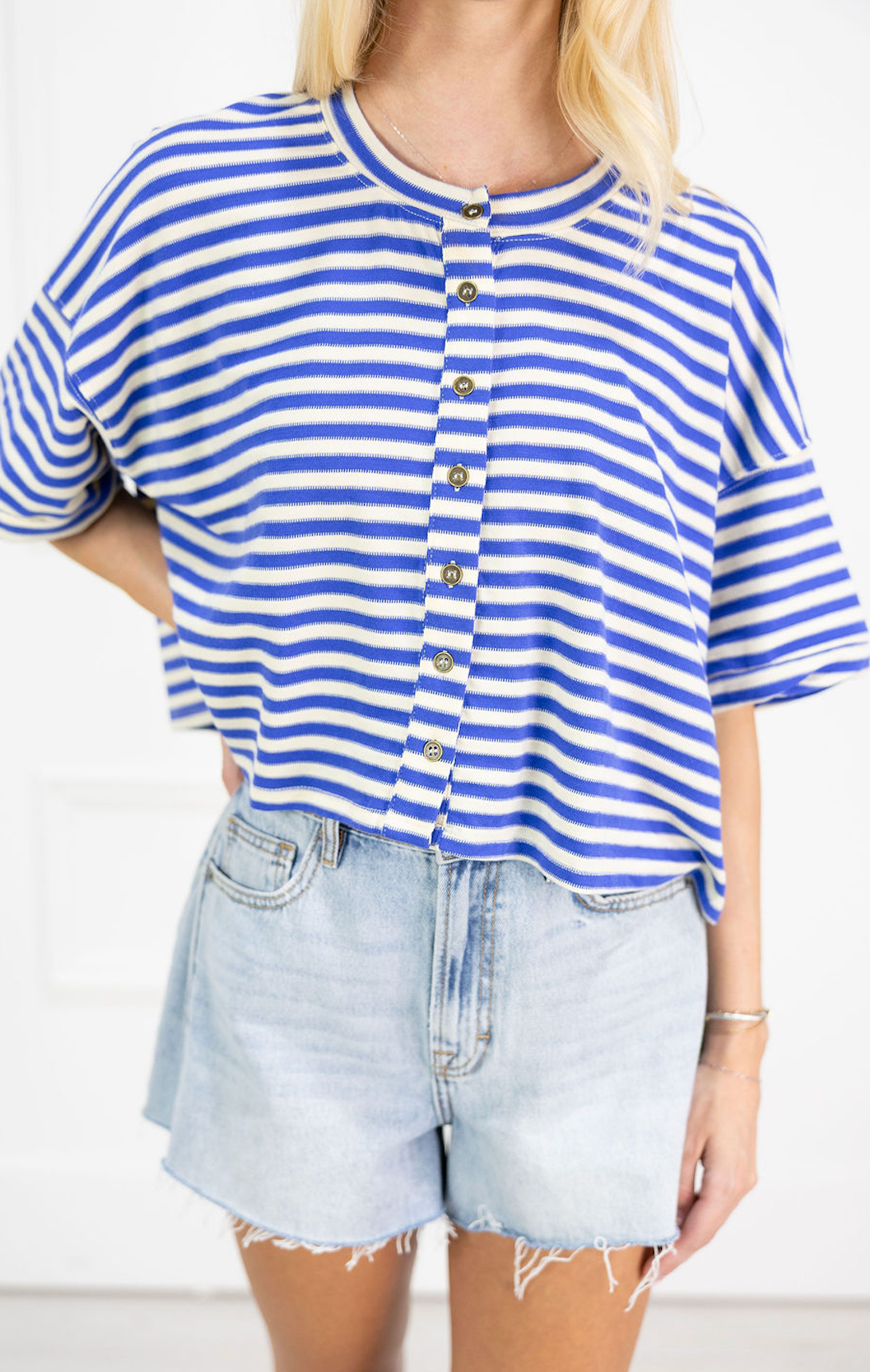 Striped Button Down Top Blue