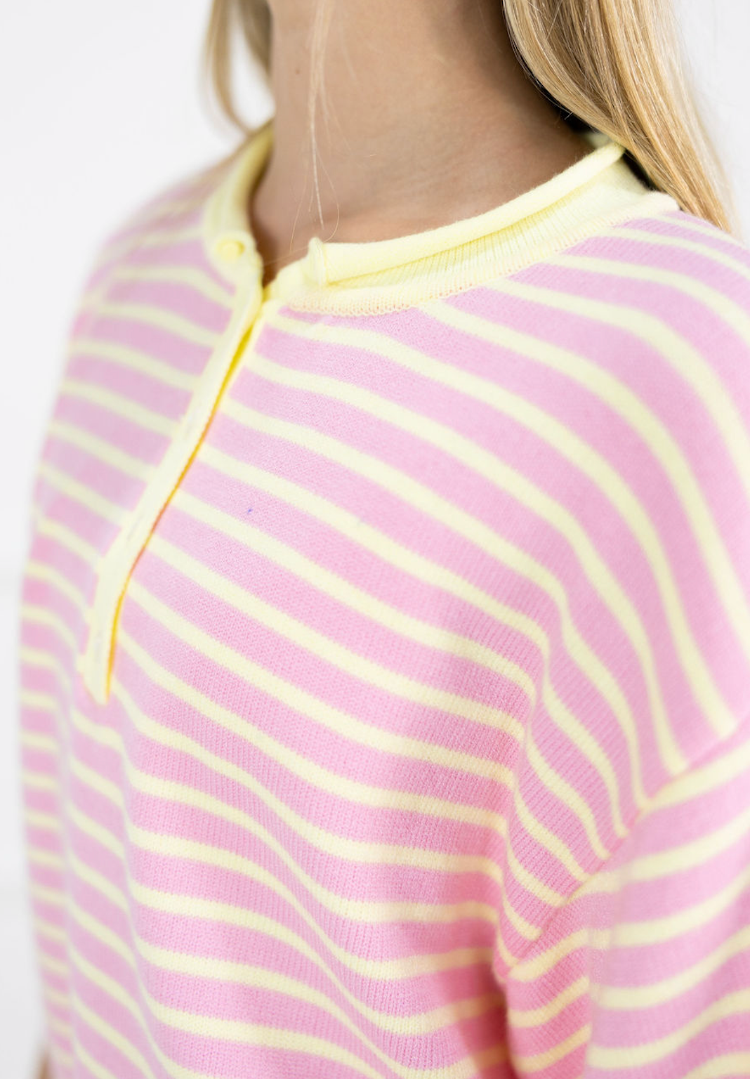 Striped Henley Knit Top Pink