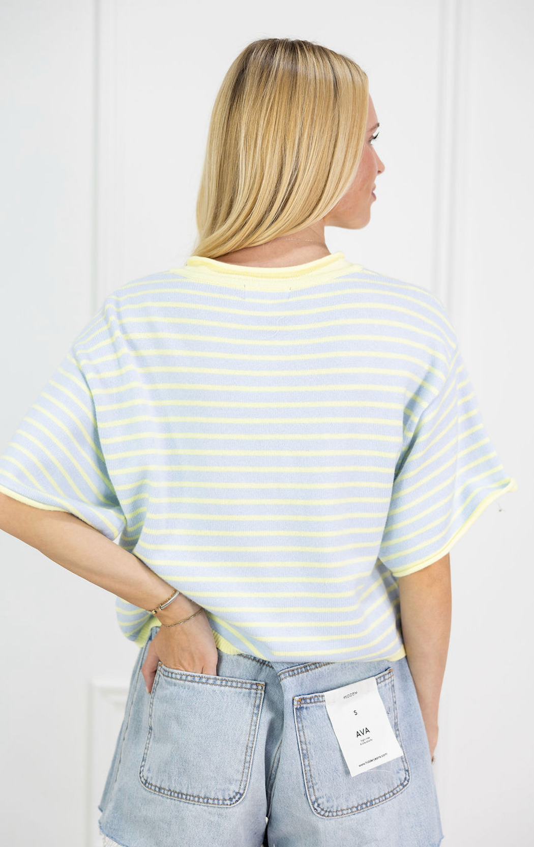 Striped Henley Knit Top Sky