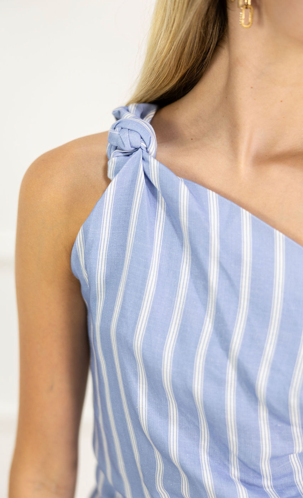 One Shoulder Stripe Top Blue