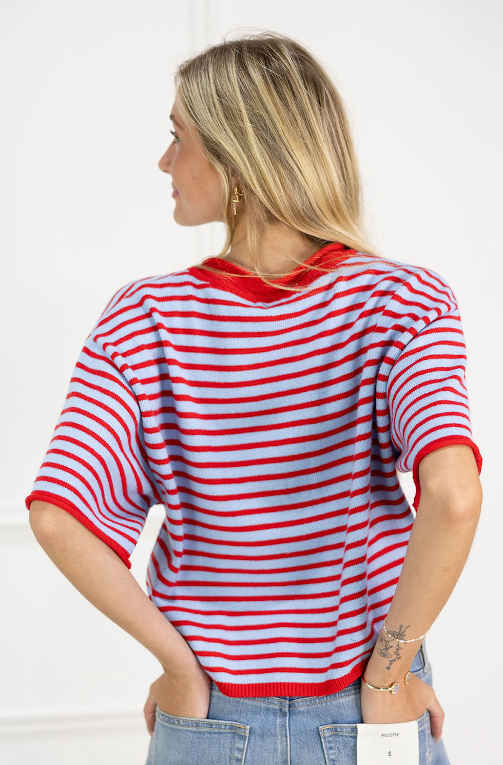 Striped Henley Knit Top Red