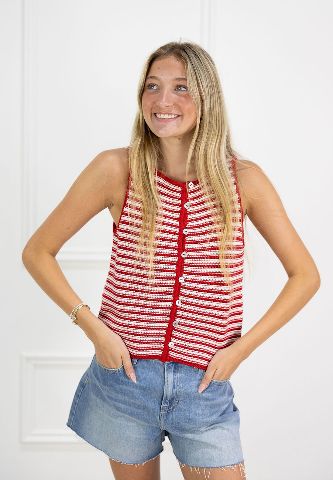 Red/Cream Stripe Knit Vest