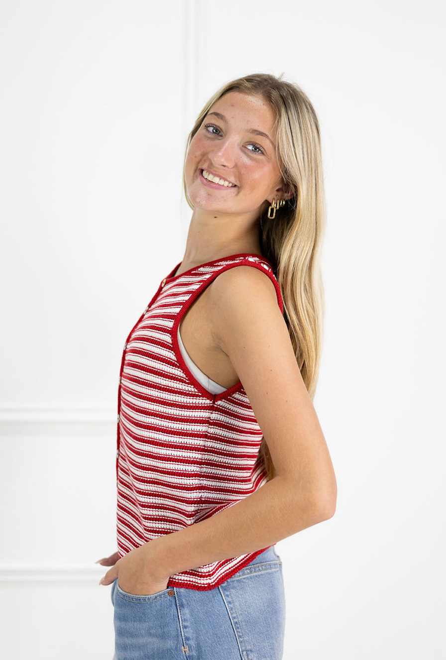 Red/Cream Stripe Knit Vest