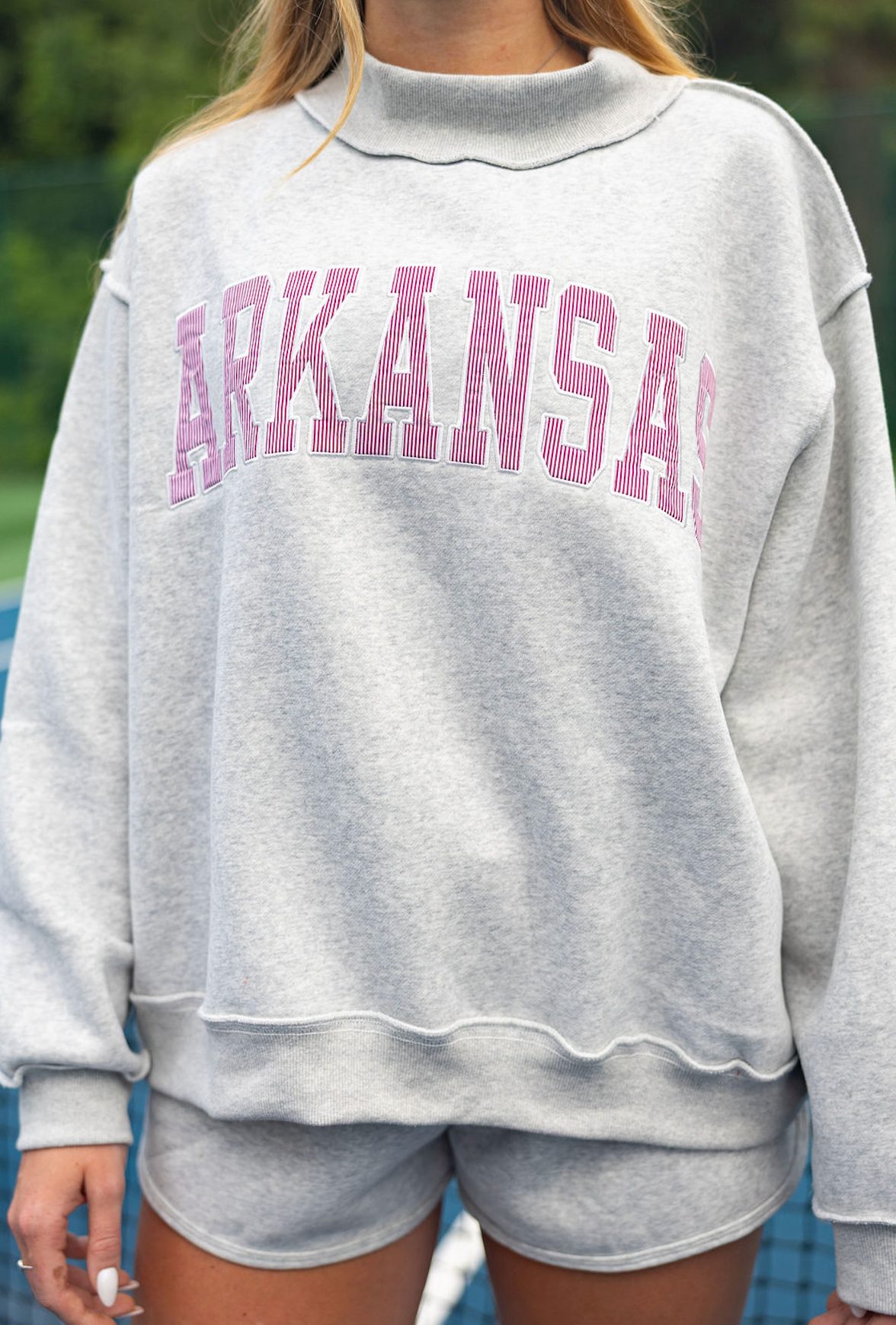 Arkansas Red Seer Sucker Mock Grey