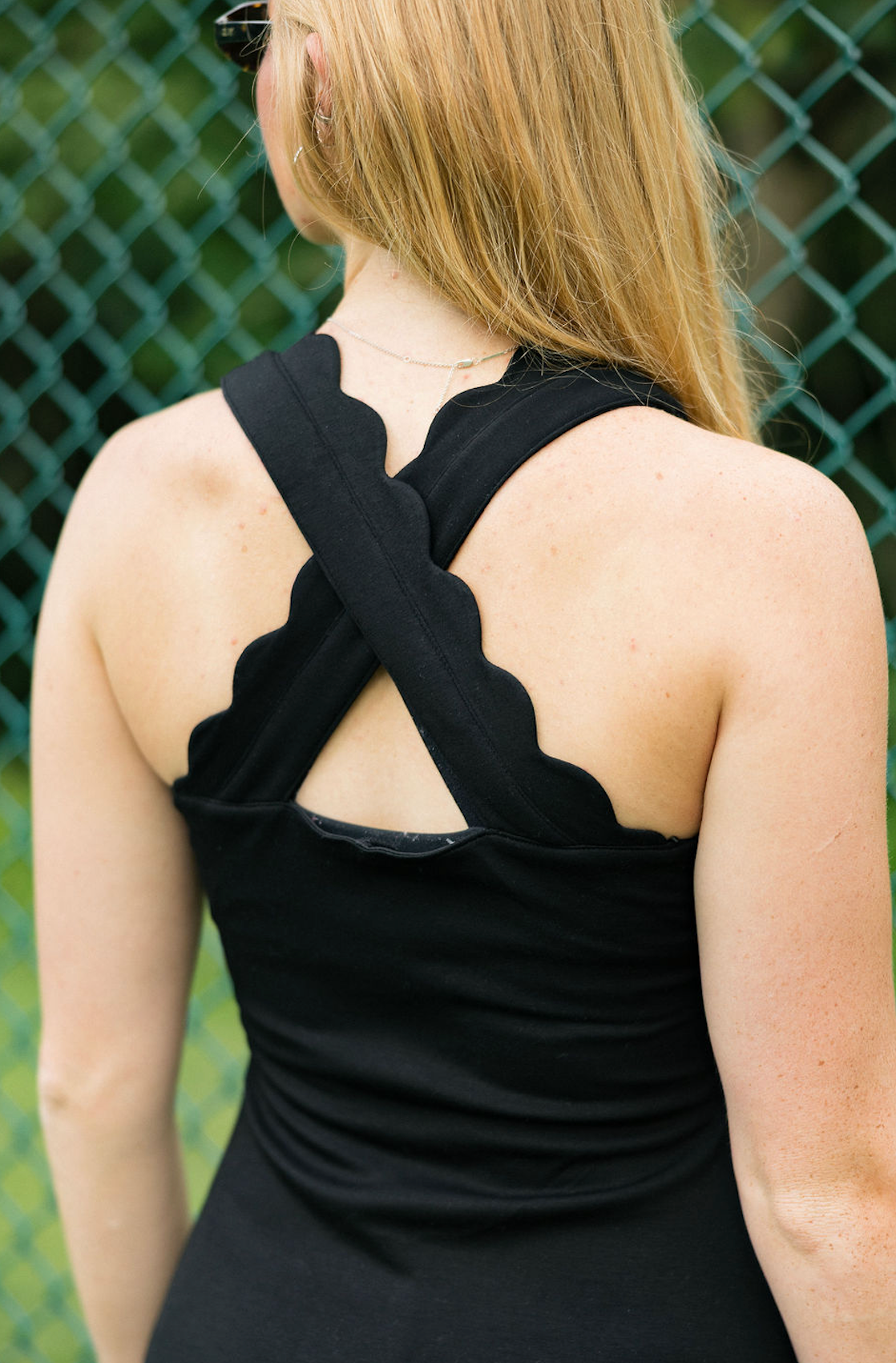 Scallop Edge Scuba Sport Dress Black