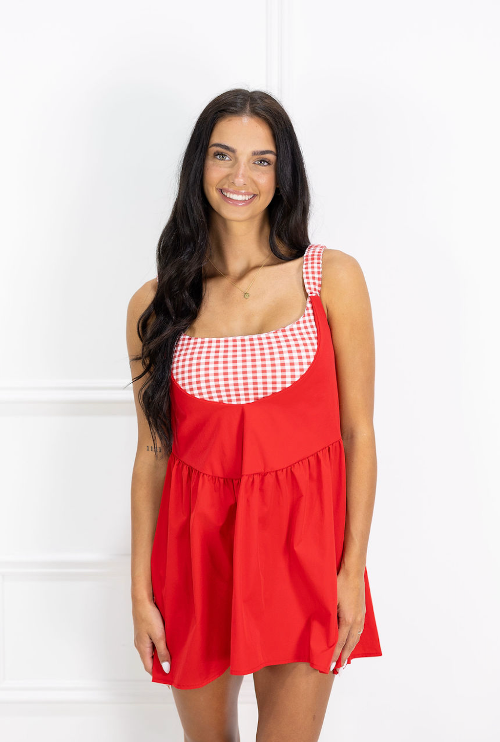 Gingham Layered Play Dress Red