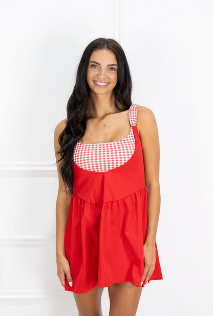 Gingham Layered Play Dress Red