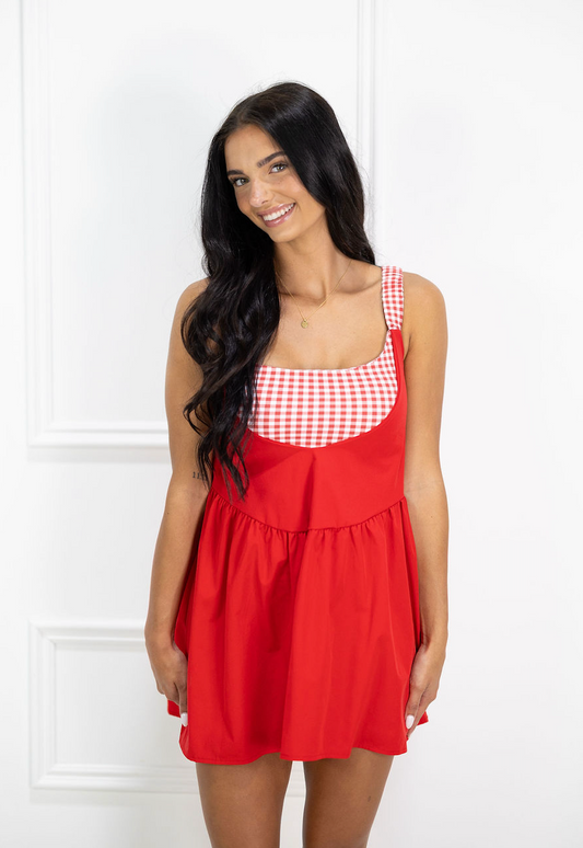 Gingham Layered Play Dress Red