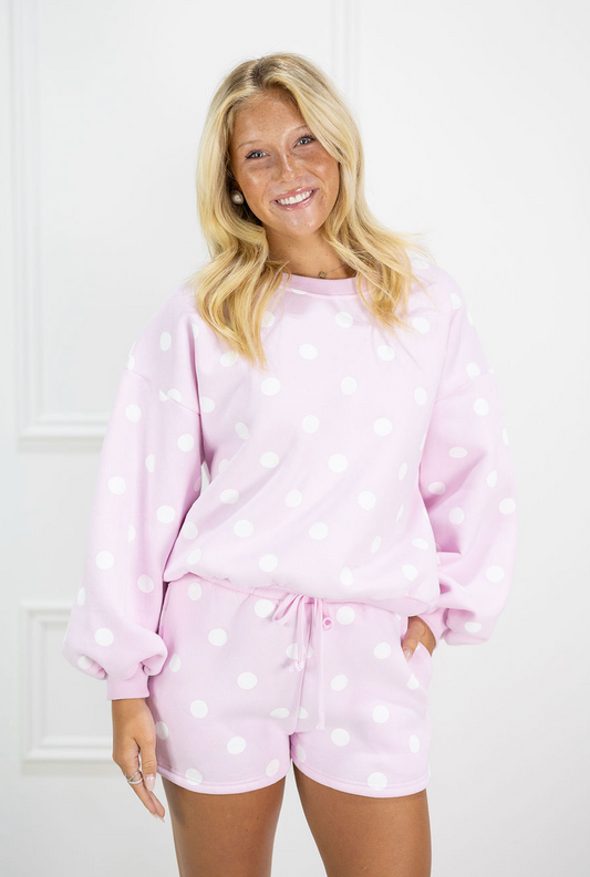 Polka Dot Fleece Lounge Set of 2 Pink