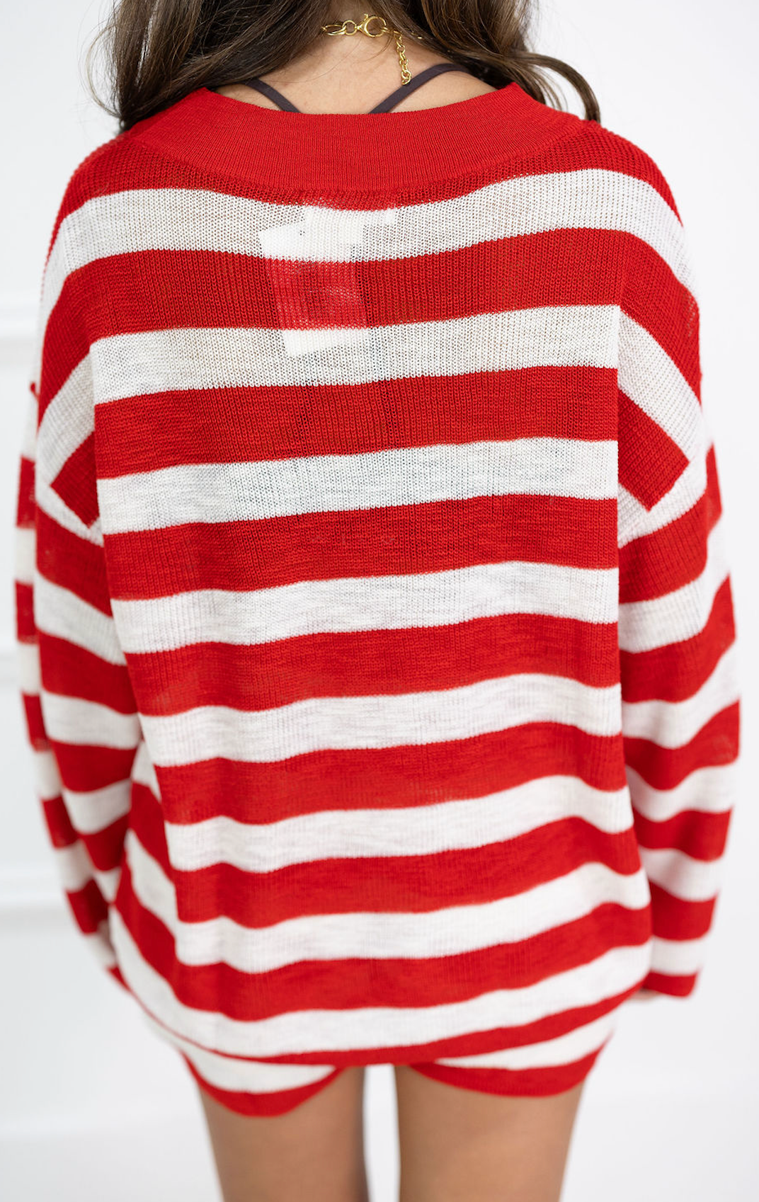 Striped Knit Sweater & Shorts Set of 2 Red/White