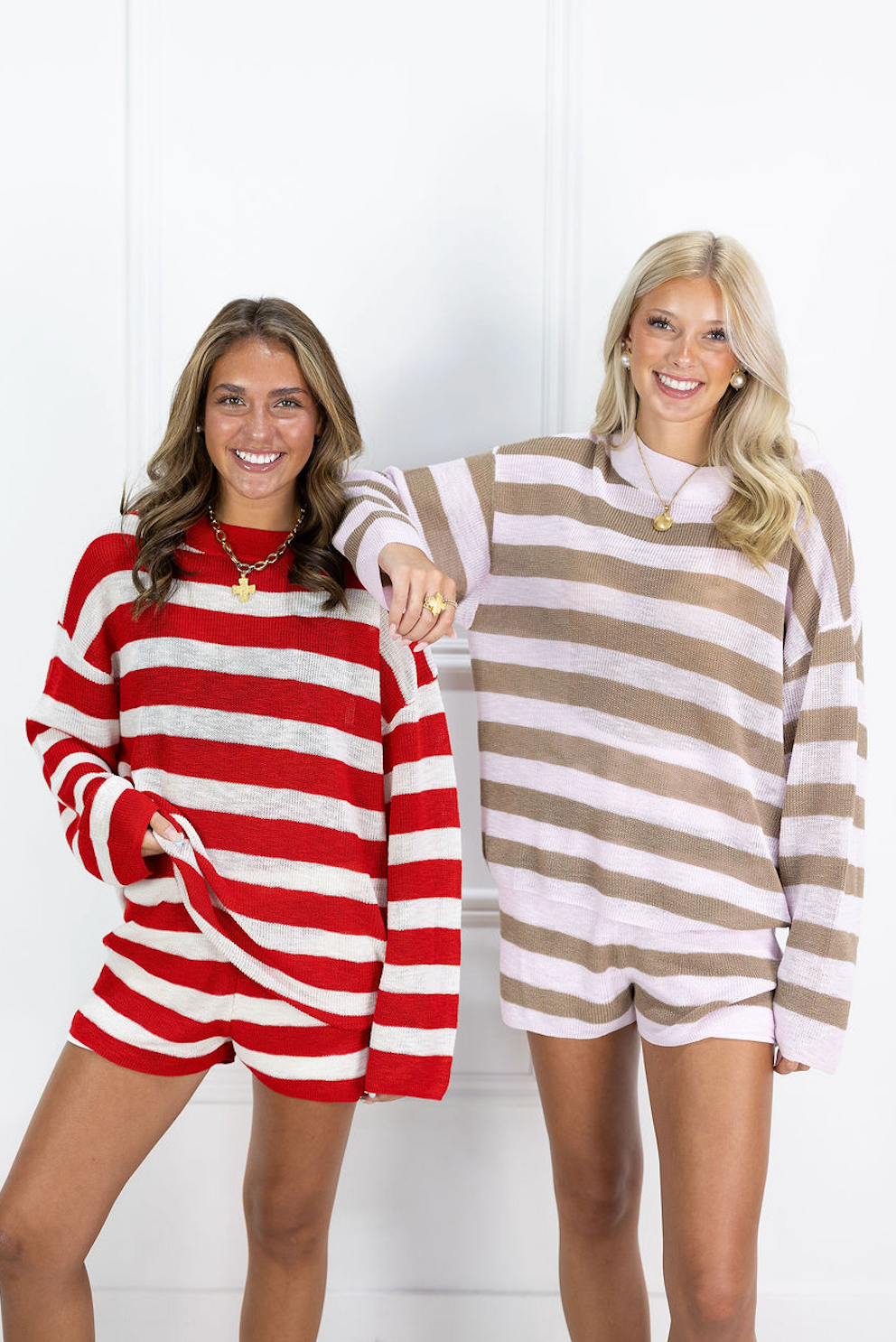 Striped Knit Sweater & Shorts Set of 2 Red/White
