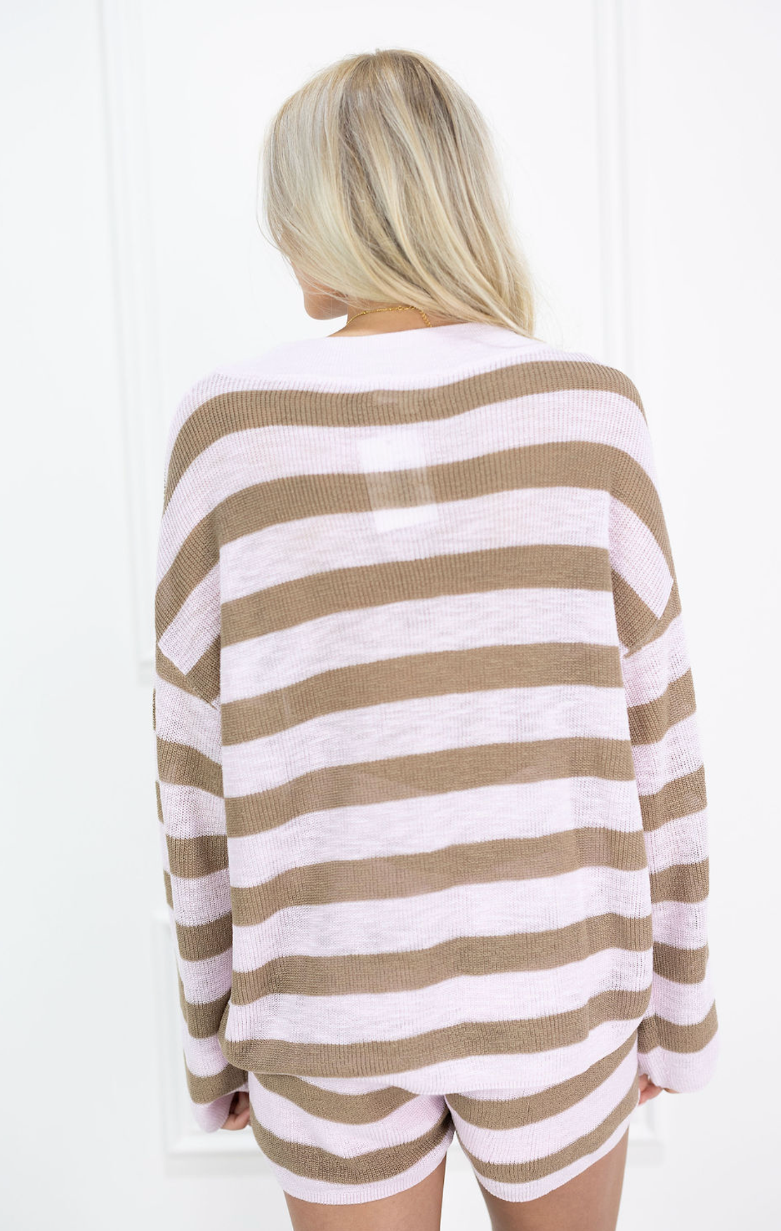 Striped Knit Sweater & Shorts Set of 2 Pink/Brown