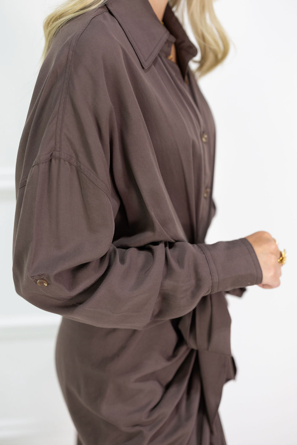 Brown Front Tie Midi Dress