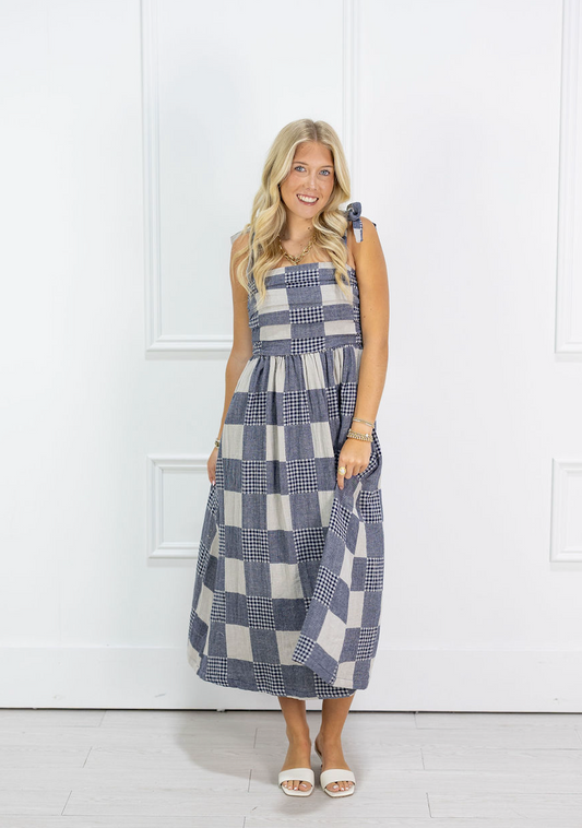Gingham & Stripe Patch Maxi Dress