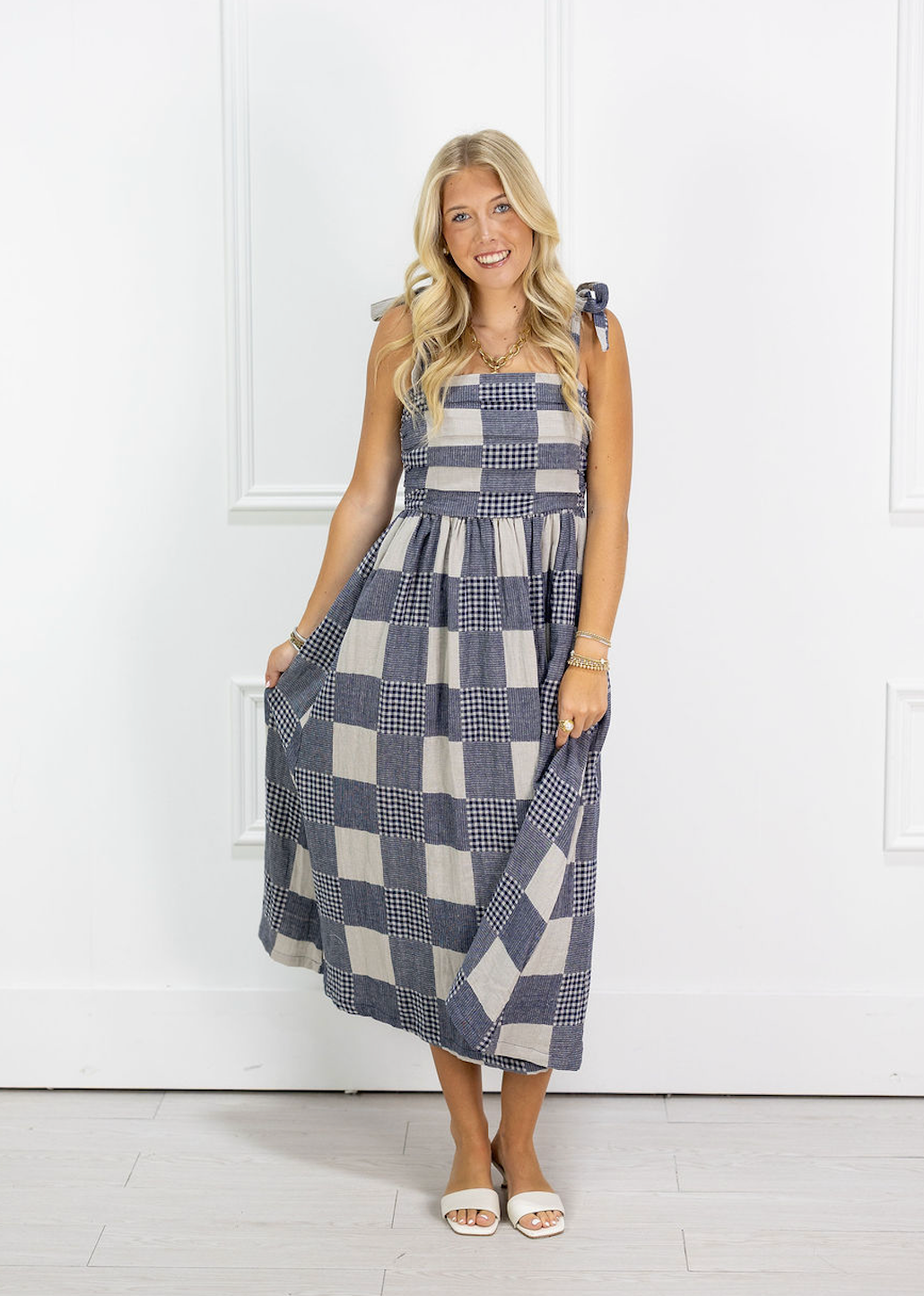 Gingham & Stripe Patch Maxi Dress