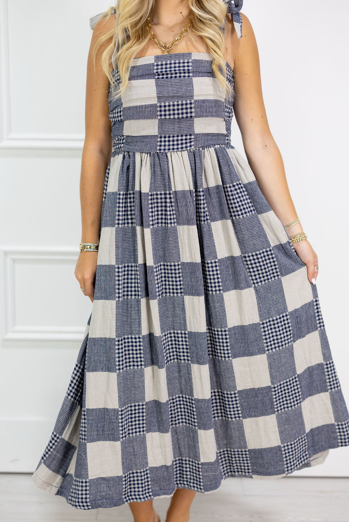 Gingham & Stripe Patch Maxi Dress