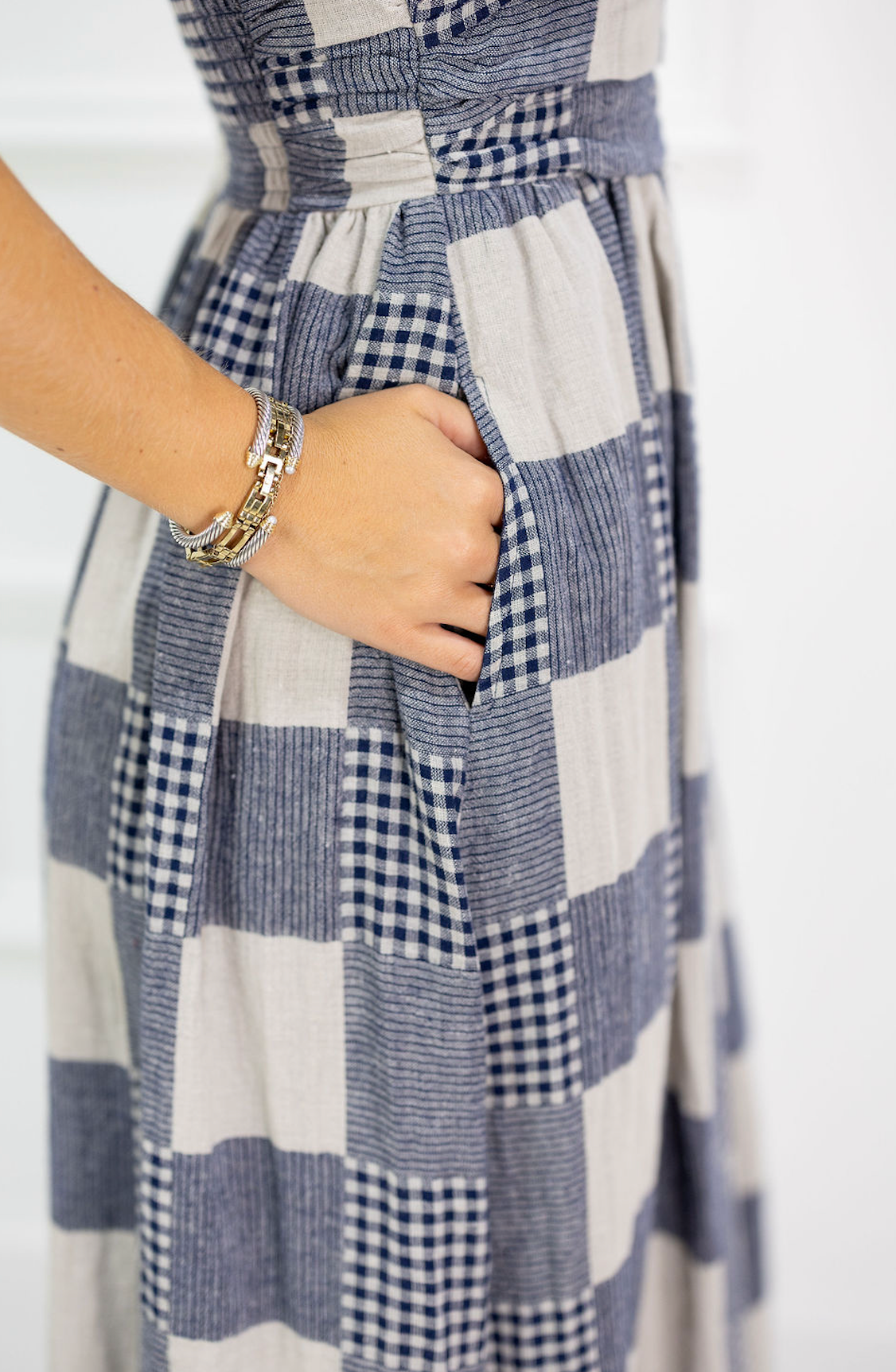 Gingham & Stripe Patch Maxi Dress