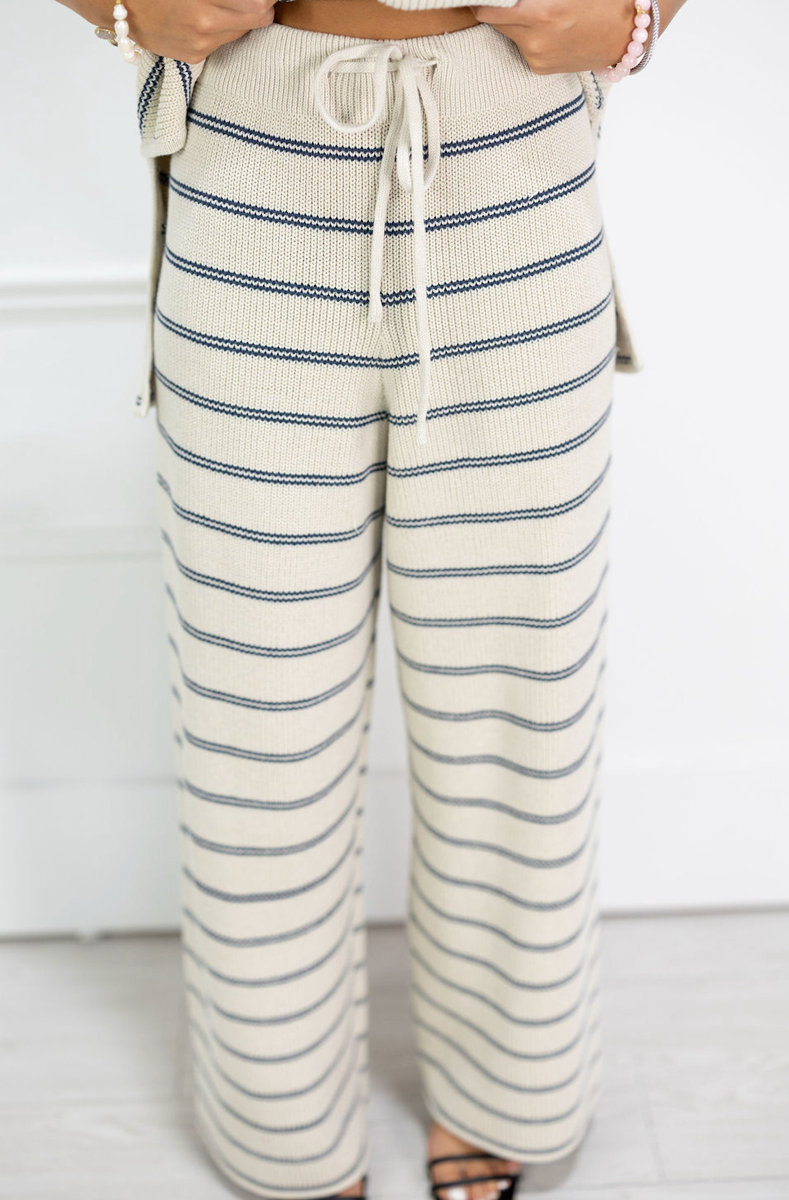 Stone/Blue Stripe Knit Pants Set of 2