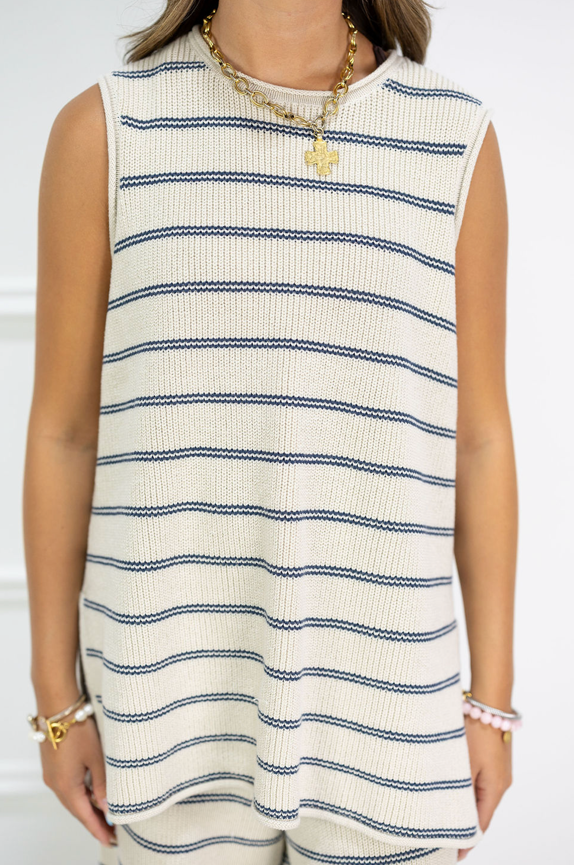 Stone/Blue Stripe Knit Pants Set of 2