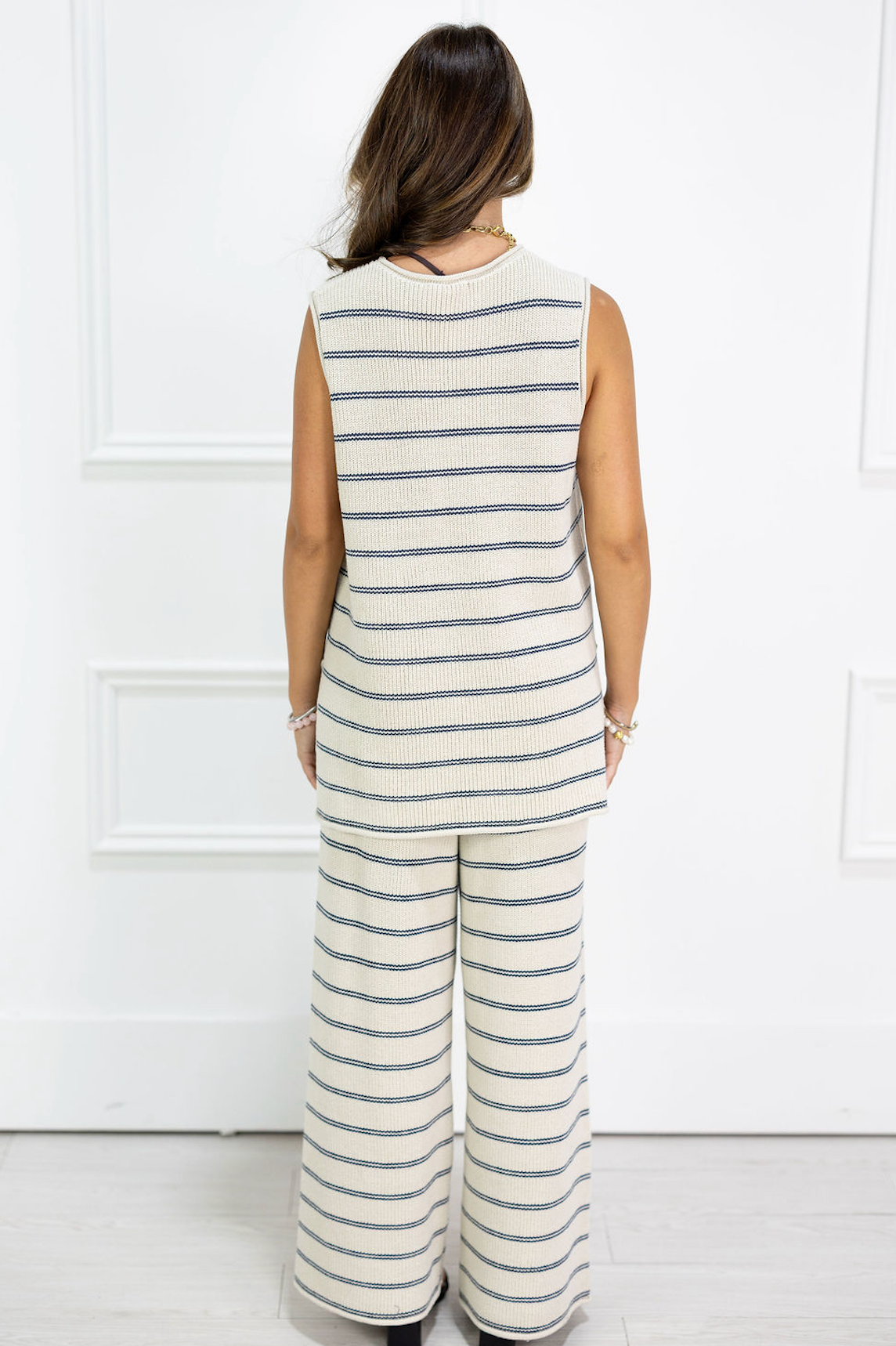 Stone/Blue Stripe Knit Pants Set of 2