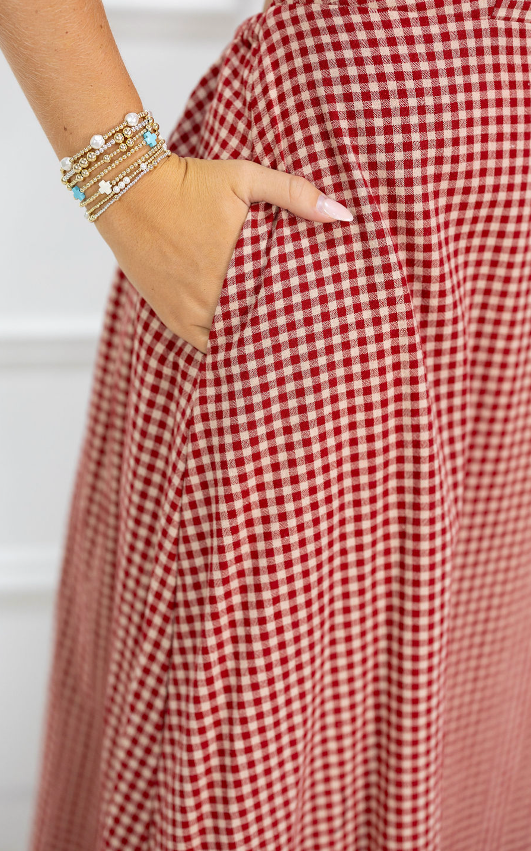 Red Gingham Tie Back Midi Dress
