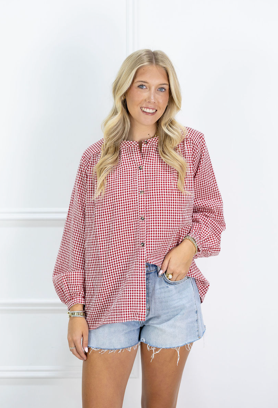 Finley Red Gingham Blouse