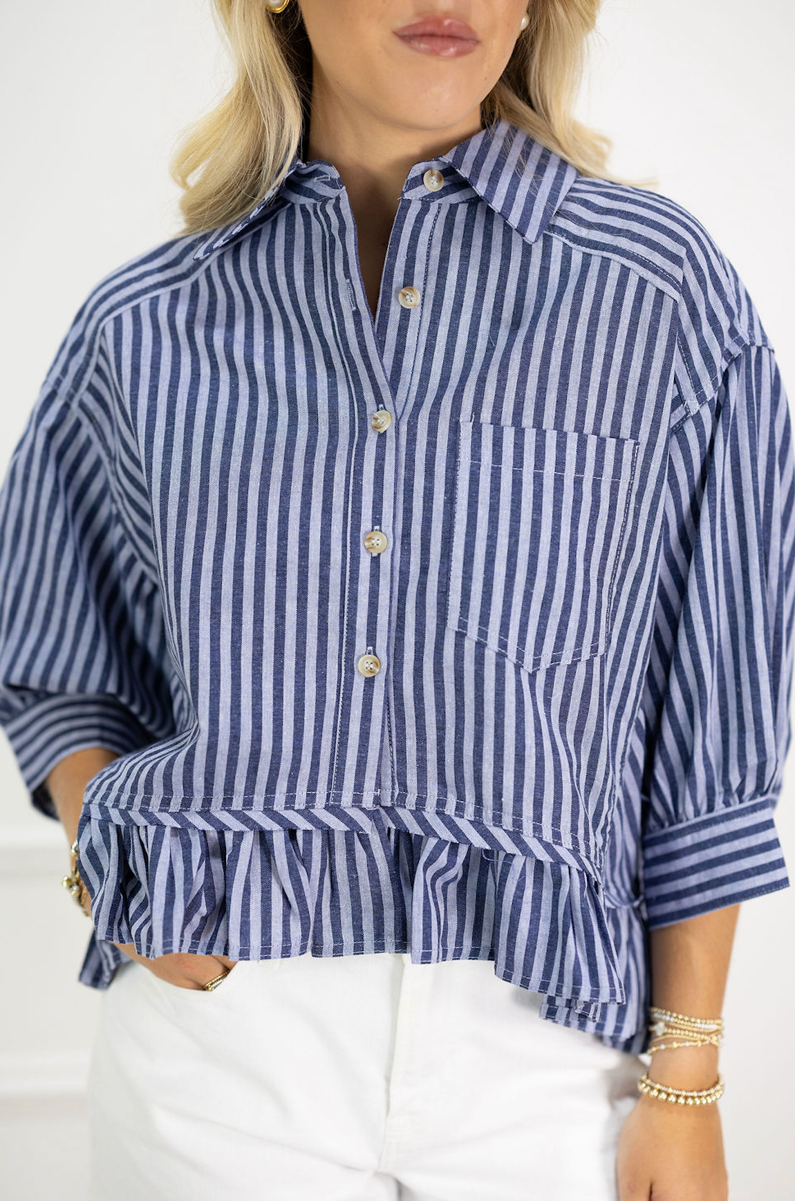 Annie Stripe Ruffle Hem Top