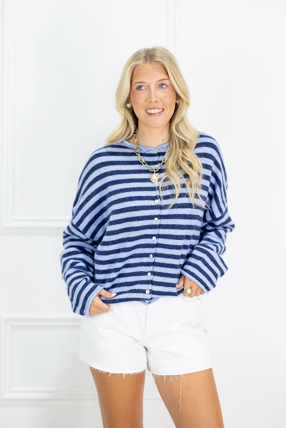 Button Down Cardi Navy Stripes