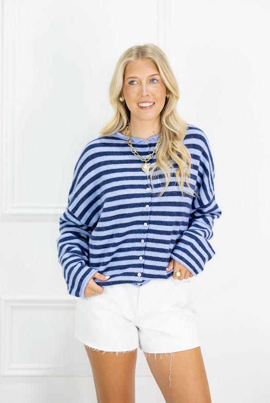 Button Down Cardi Navy Stripes