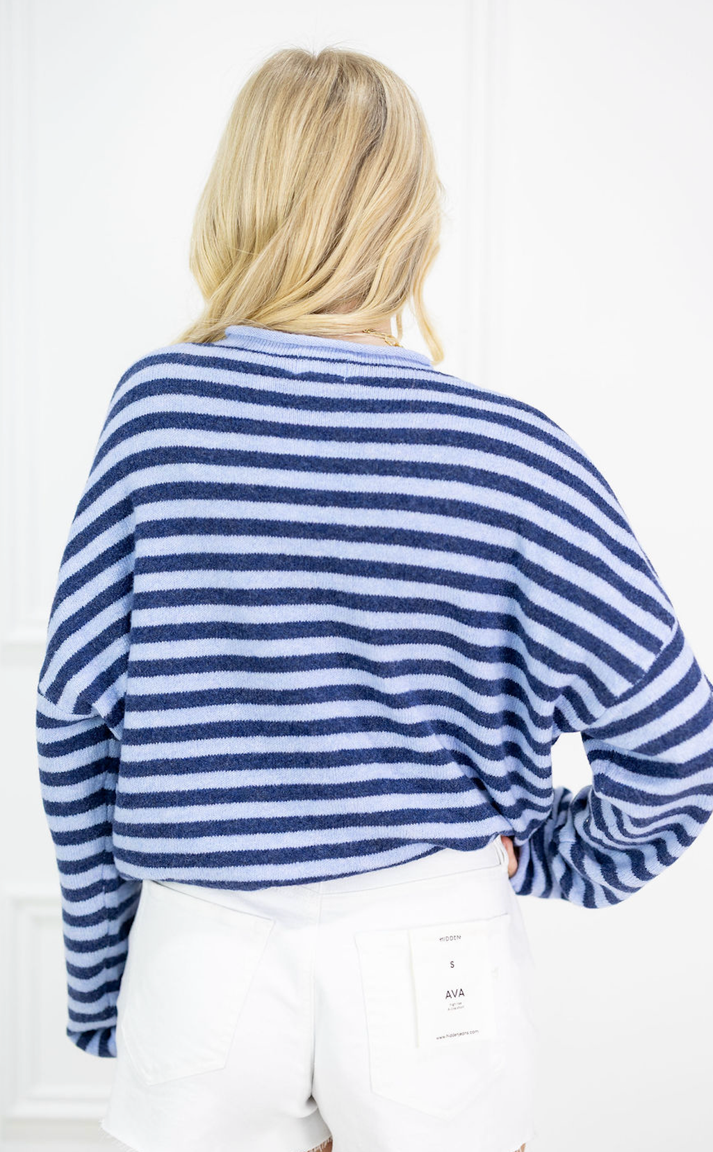 Button Down Cardi Navy Stripes