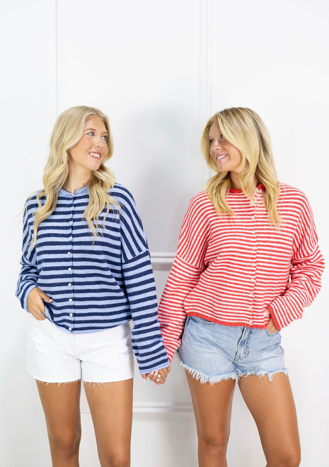 Button Down Cardi Navy Stripes