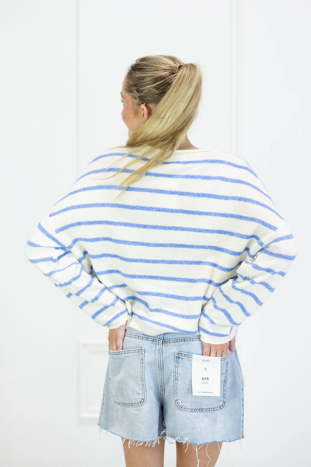 Striped Piper Cardi Light Blue/Ivory