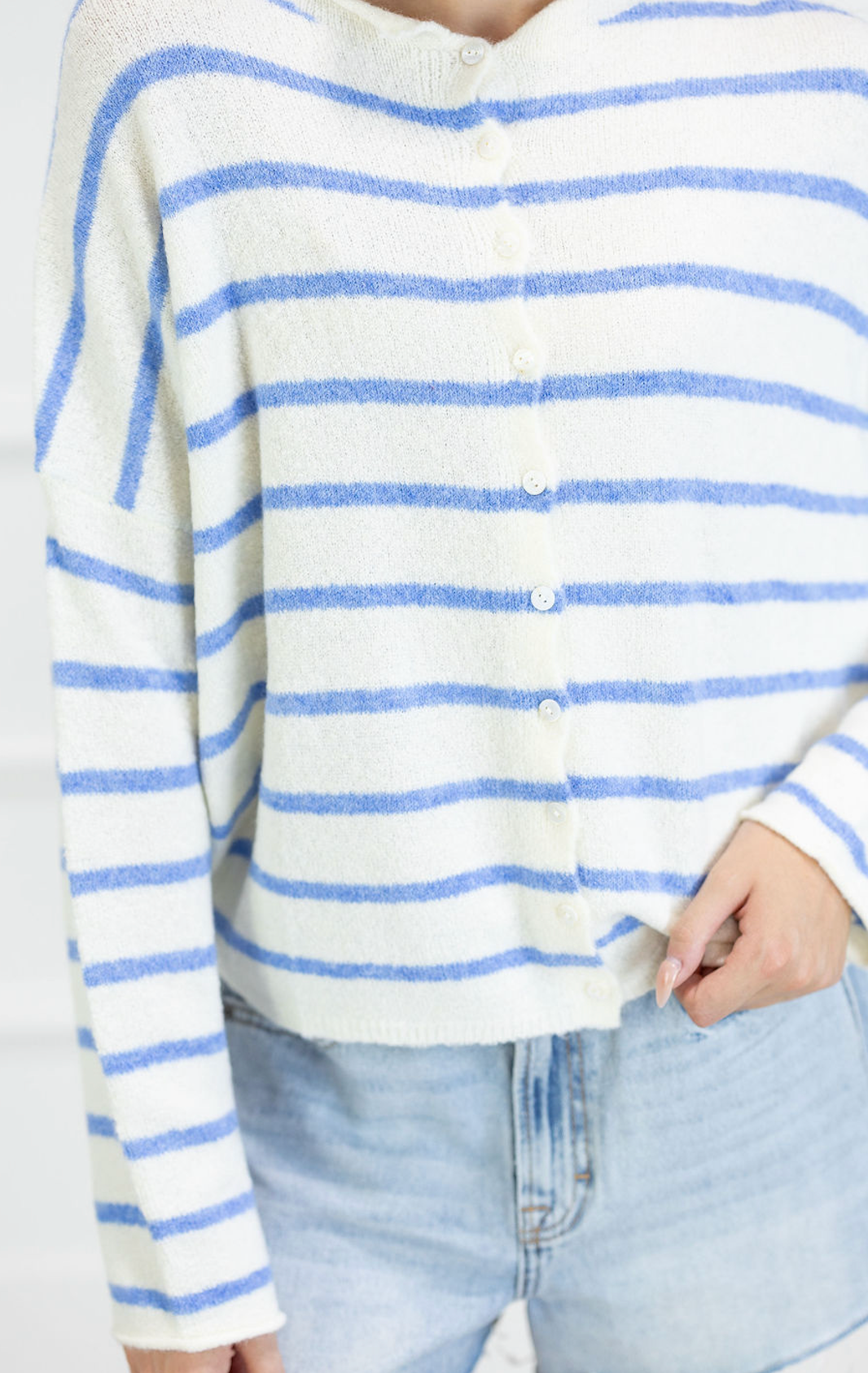 Striped Piper Cardi Light Blue/Ivory