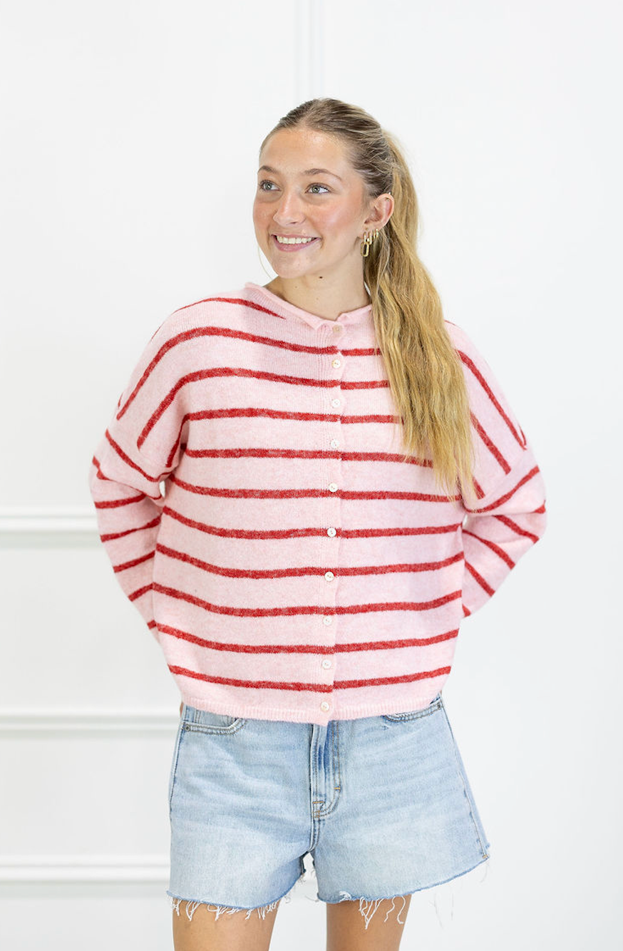 Striped Piper Cardi Pink/Red