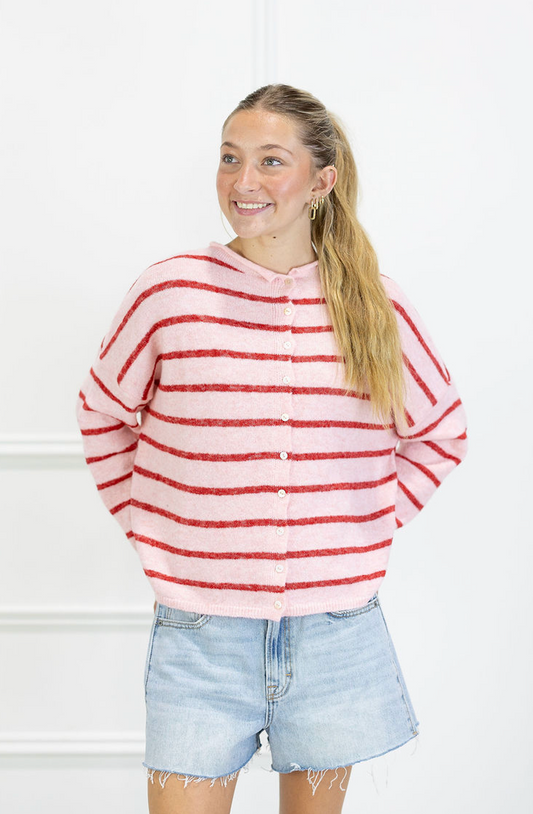 Striped Piper Cardi Pink/Red