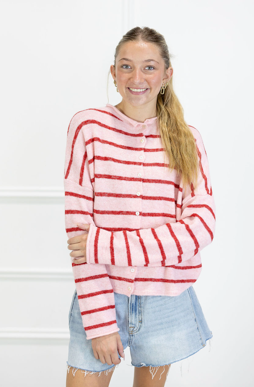 Striped Piper Cardi Pink/Red