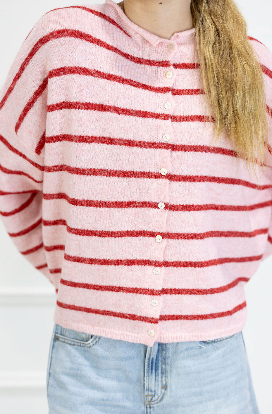 Striped Piper Cardi Pink/Red