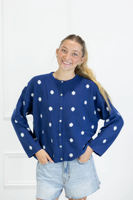 Navy Polka Dot Cardigan