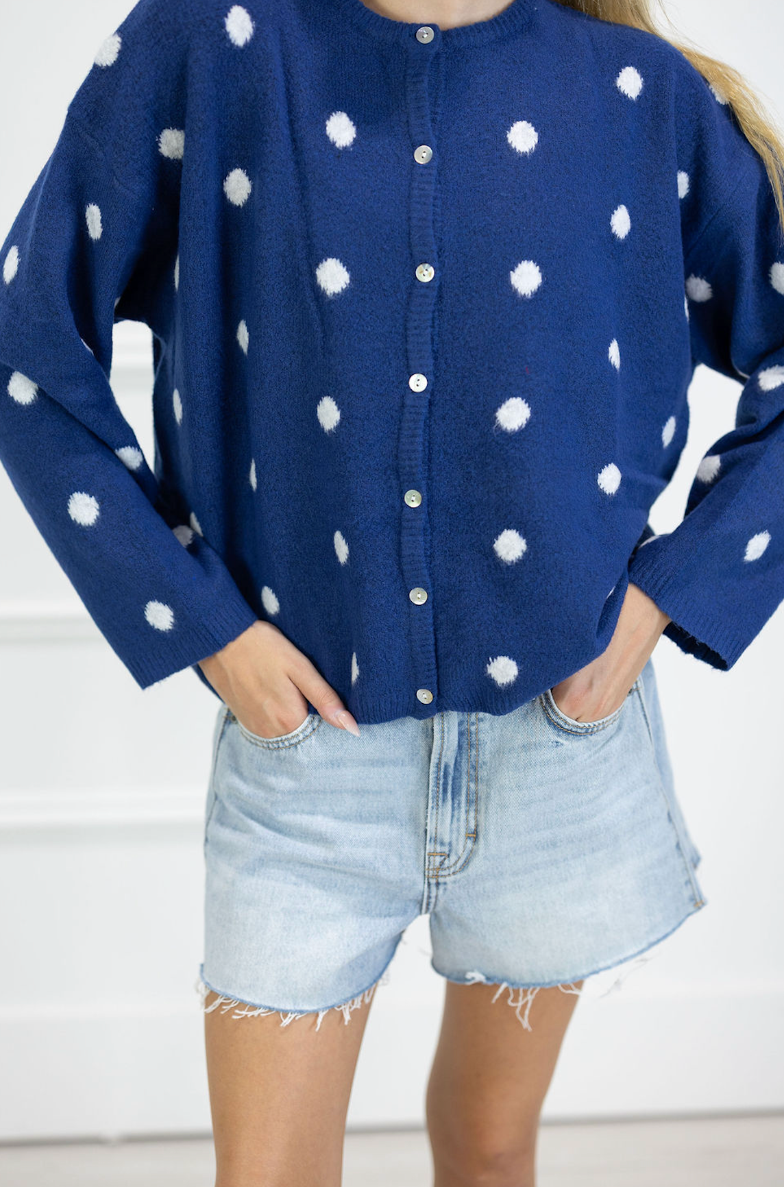Navy Polka Dot Cardigan