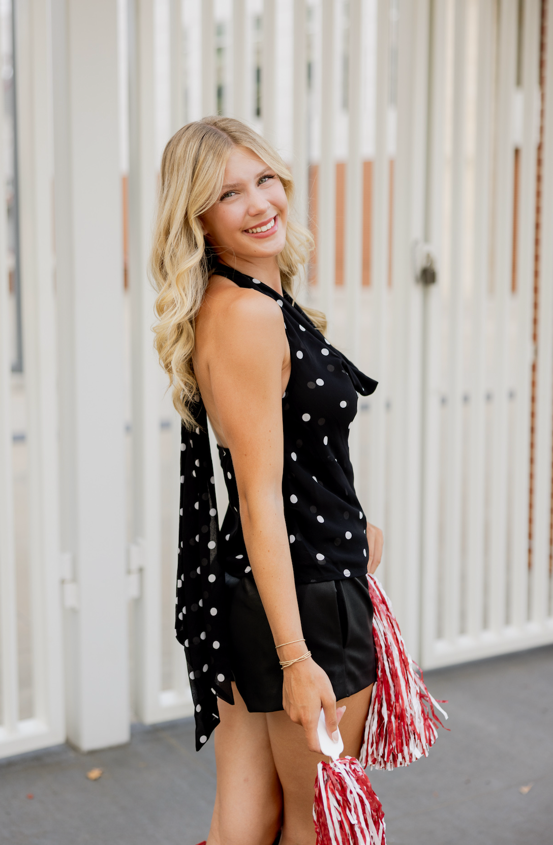 Polka Dot Cowl Top w/ Scarf Black