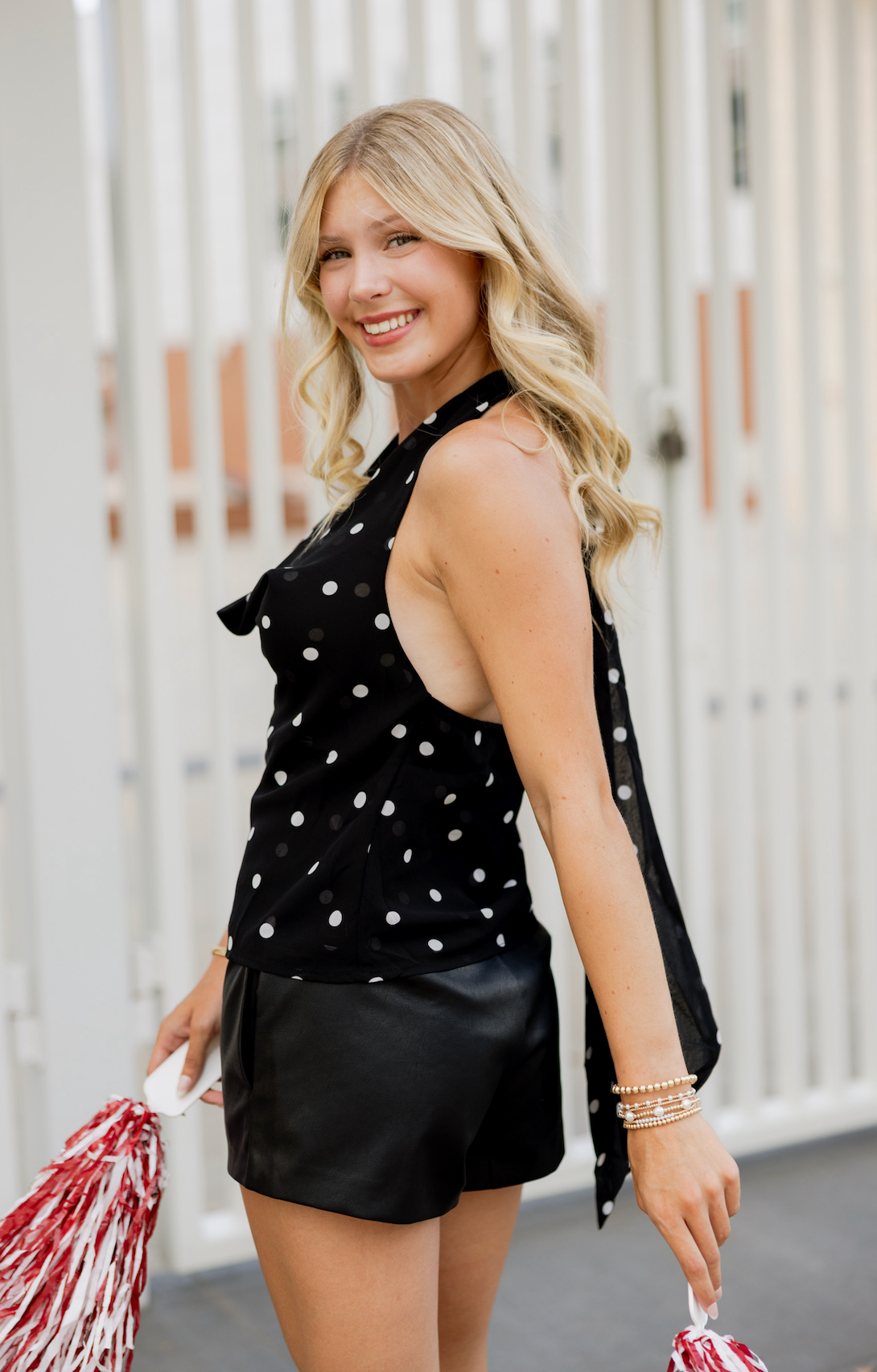 Polka Dot Cowl Top w/ Scarf Black