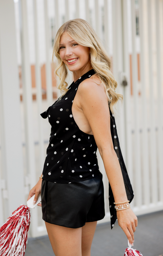 Polka Dot Cowl Top w/ Scarf Black