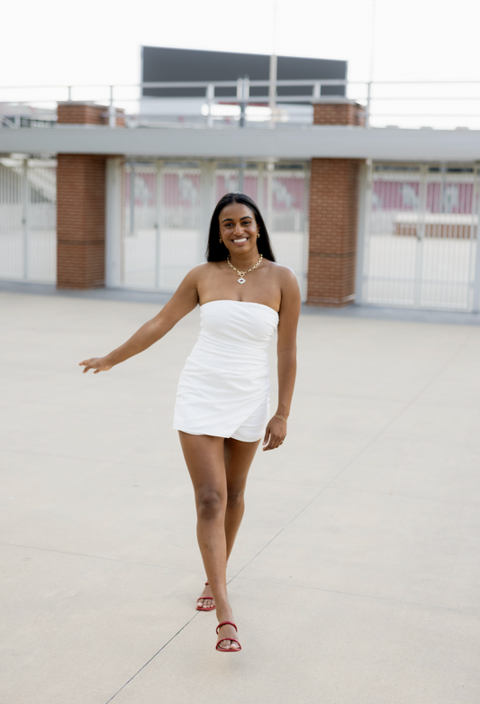 Strapless Side Shirring Romper White