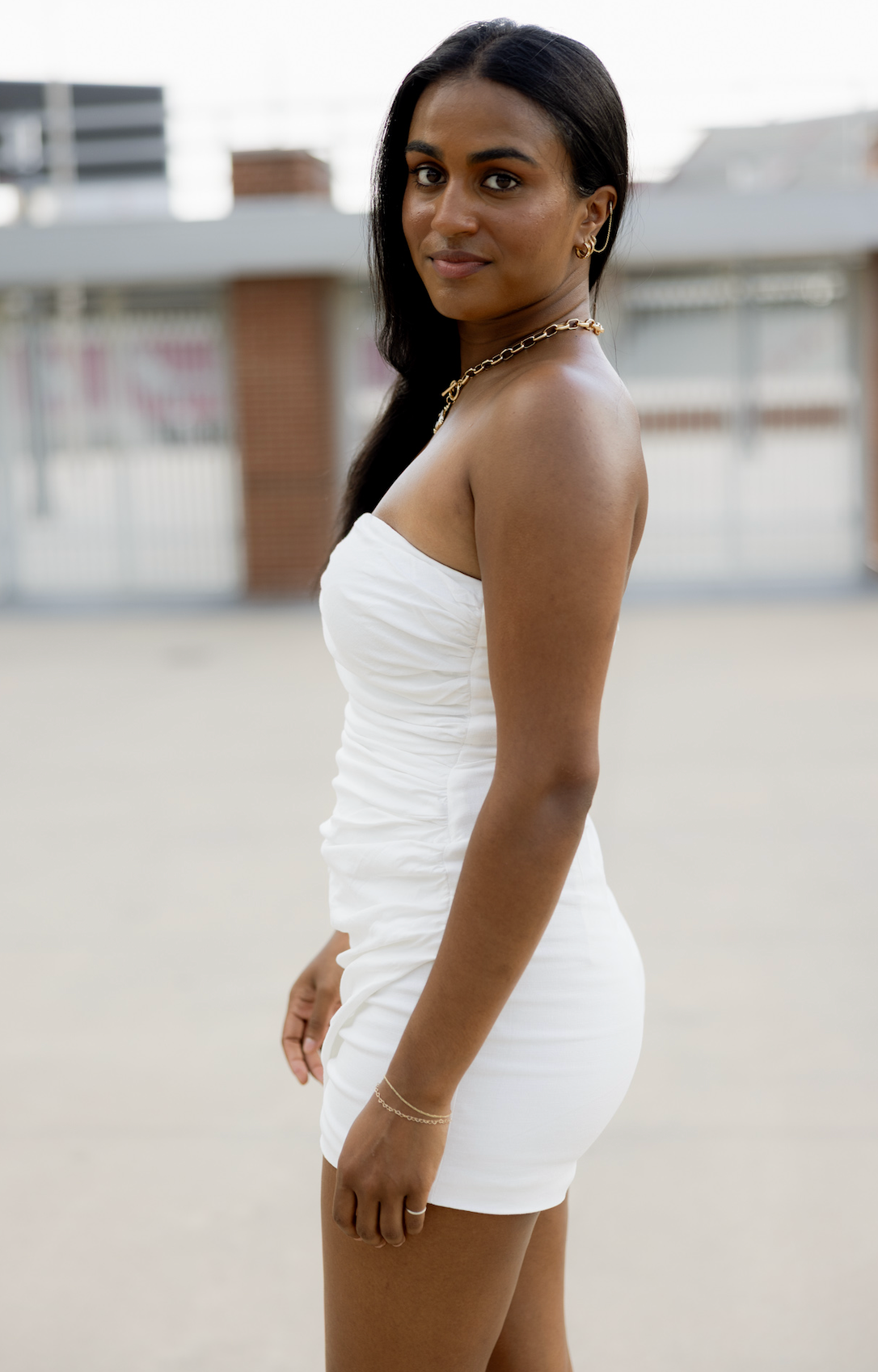 Strapless Side Shirring Romper White