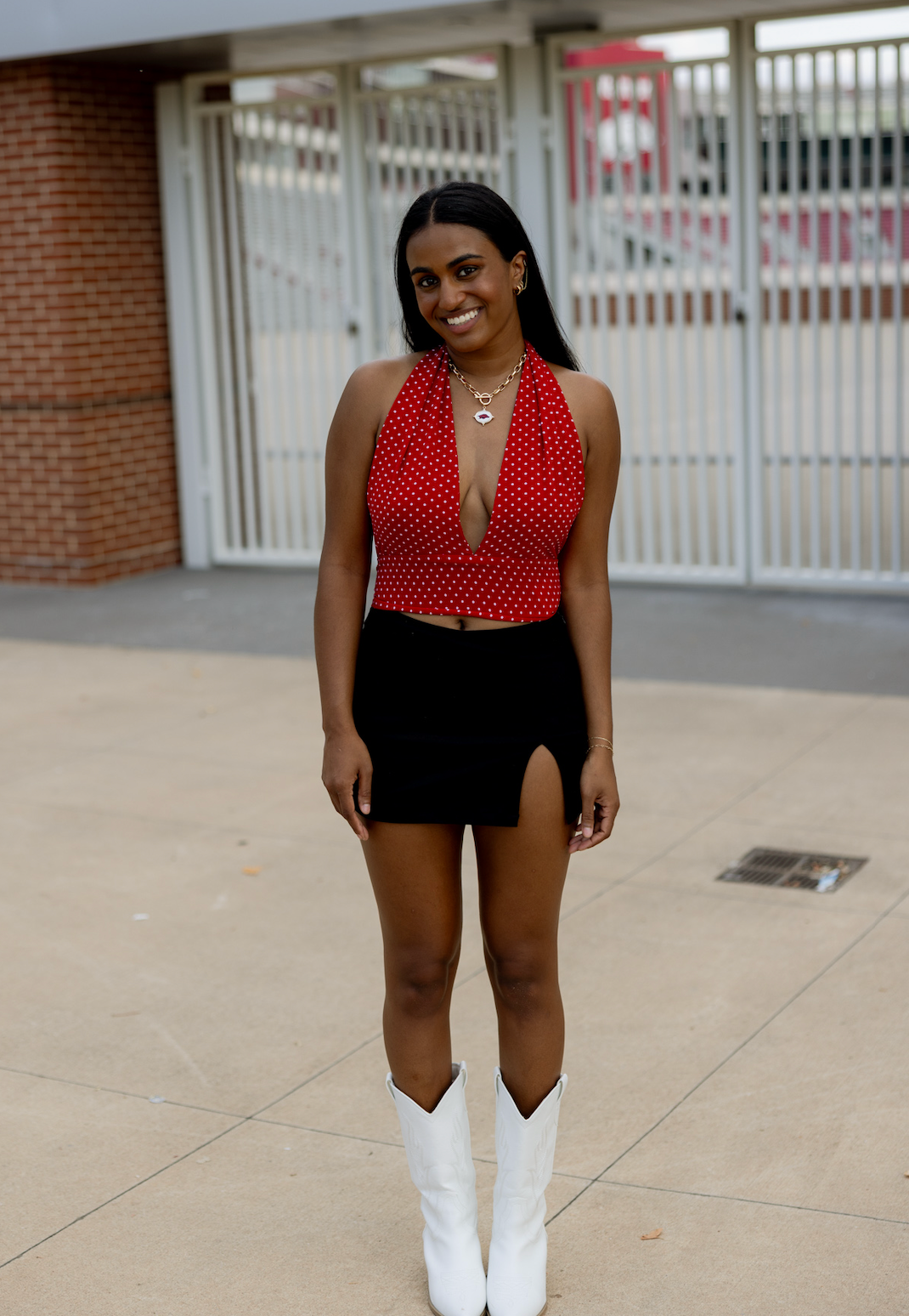 Polka Dot Chiffon Halter Top Red